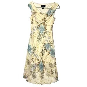 Y2K Floral Midi Dress Beaded Sz M‎ / S  Drape Cowl Babydoll Cottage Fairy READ